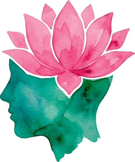 Beautiful Mind Hypnotherapy — a watercolor lotus rising from a profile